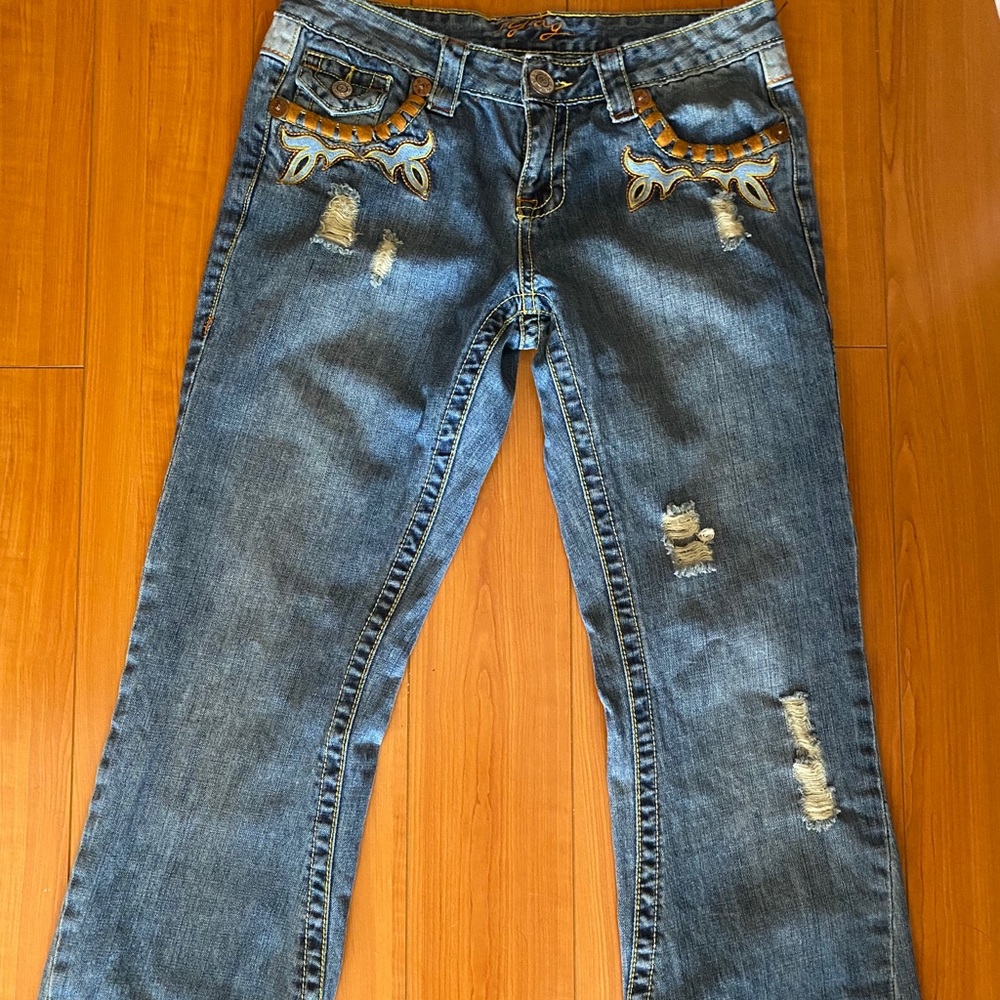 Vintage Reworked Denim Slim-Flare Jeans
